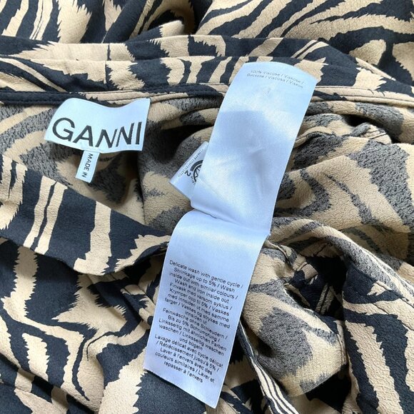 Ganni Wrap Dress Tiger Stripe Tan Black Animal Print (38, 6) - Picture 5 of 8